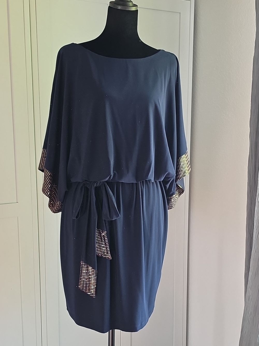 Jessica Howard Navy Cocktail Dress with Sequin Trim
